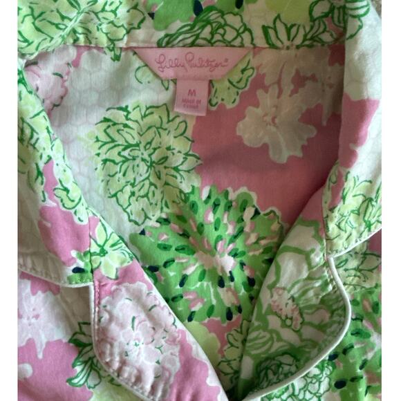 Lilly Pulitzer RARE Pick of The Bunch Sateen Pajama Set Green Pink Size Medium - Picture 6 of 10